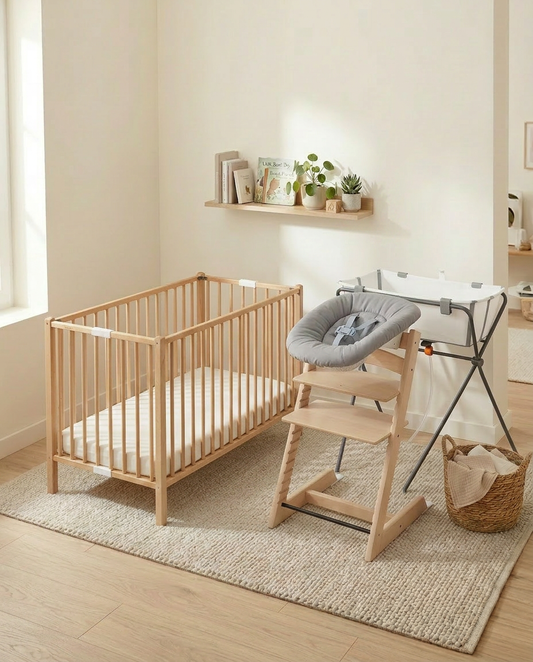 Pack Sérenité Bébé Nomad - Lit bébé, baignoire et chaise haute installés dans un Airbnb à Royan