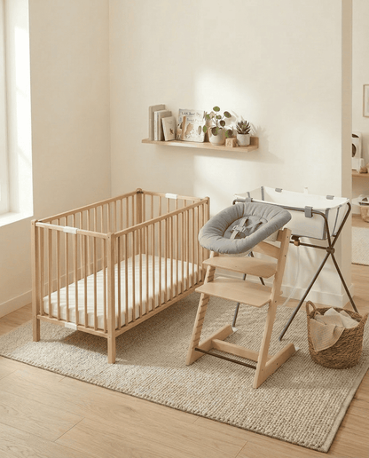 Pack Sérenité Bébé Nomad - Lit bébé, baignoire et chaise haute installés dans un Airbnb à Royan