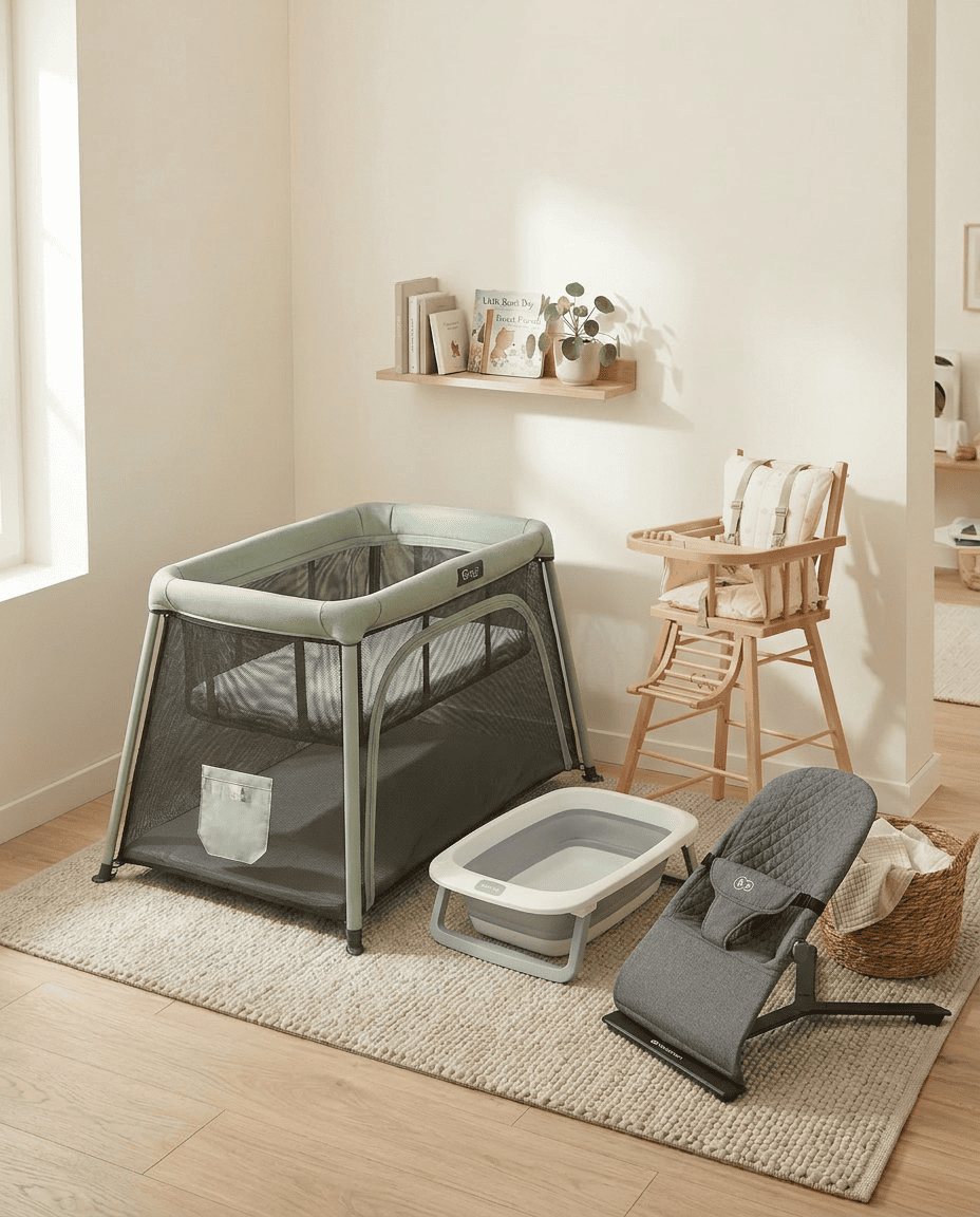 Pack Confort Bébé Nomad - Lit bébé, chaise haute, baignoire et transat installés dans un Airbnb à Bordeaux