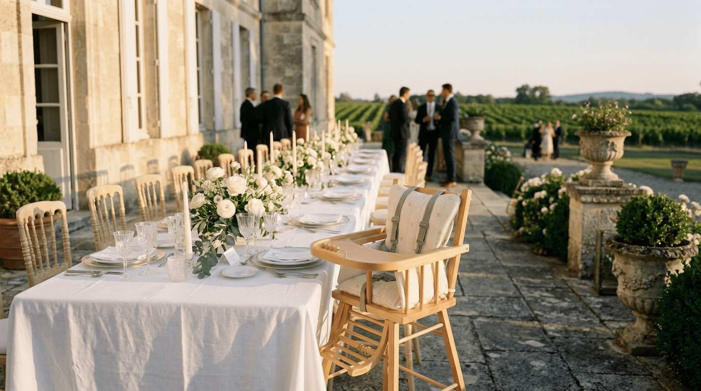 Chaise haute bébé installée lors d'un mariage à Bordeaux en Gironde